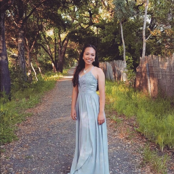 LIGHT BABY BLUE PROM DRESS - Picture 2 of 4